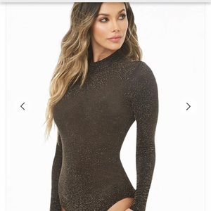 Metallic Mock Neck Body Suit